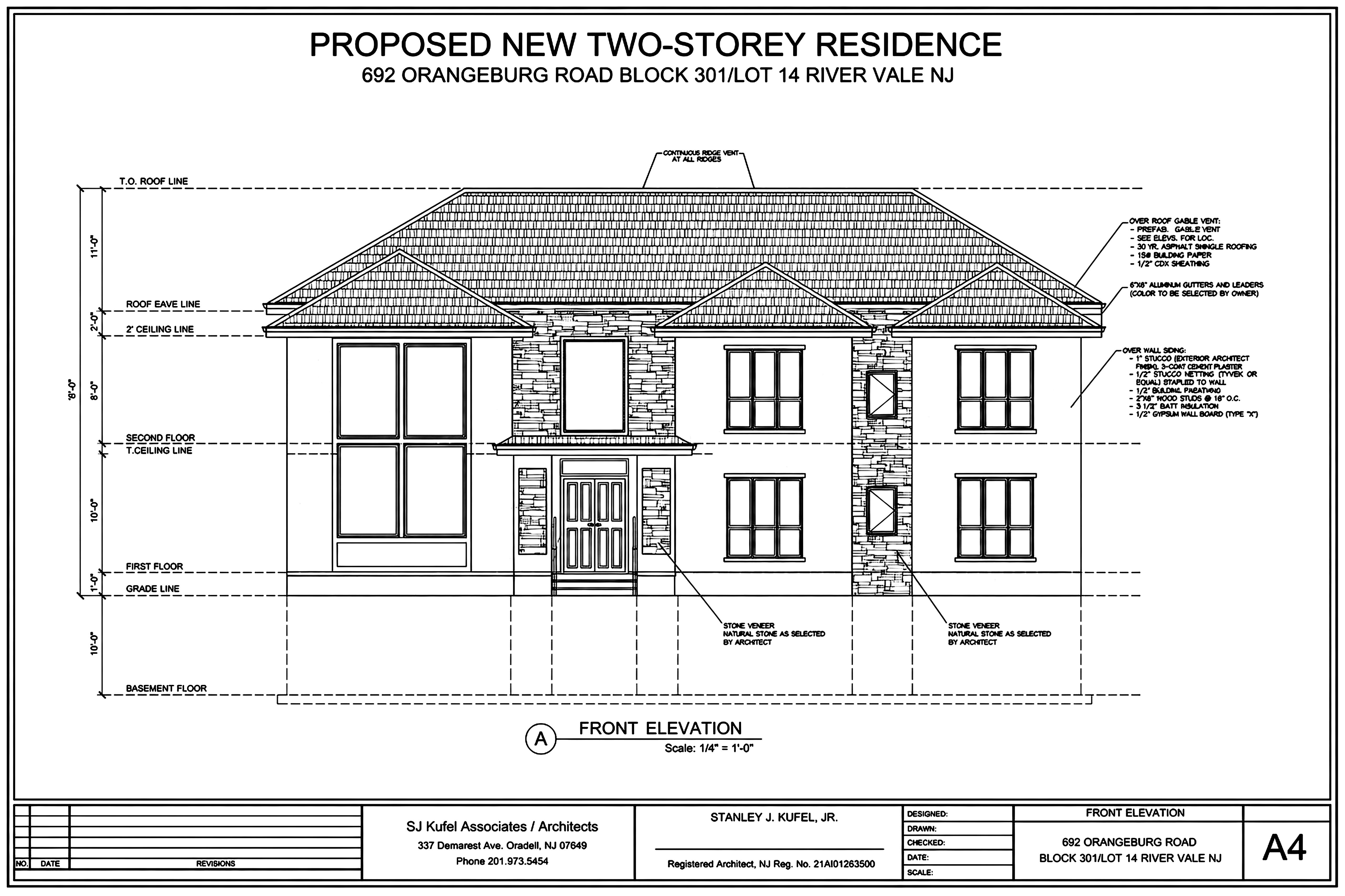 Clean architectural drawing of the front elevation
