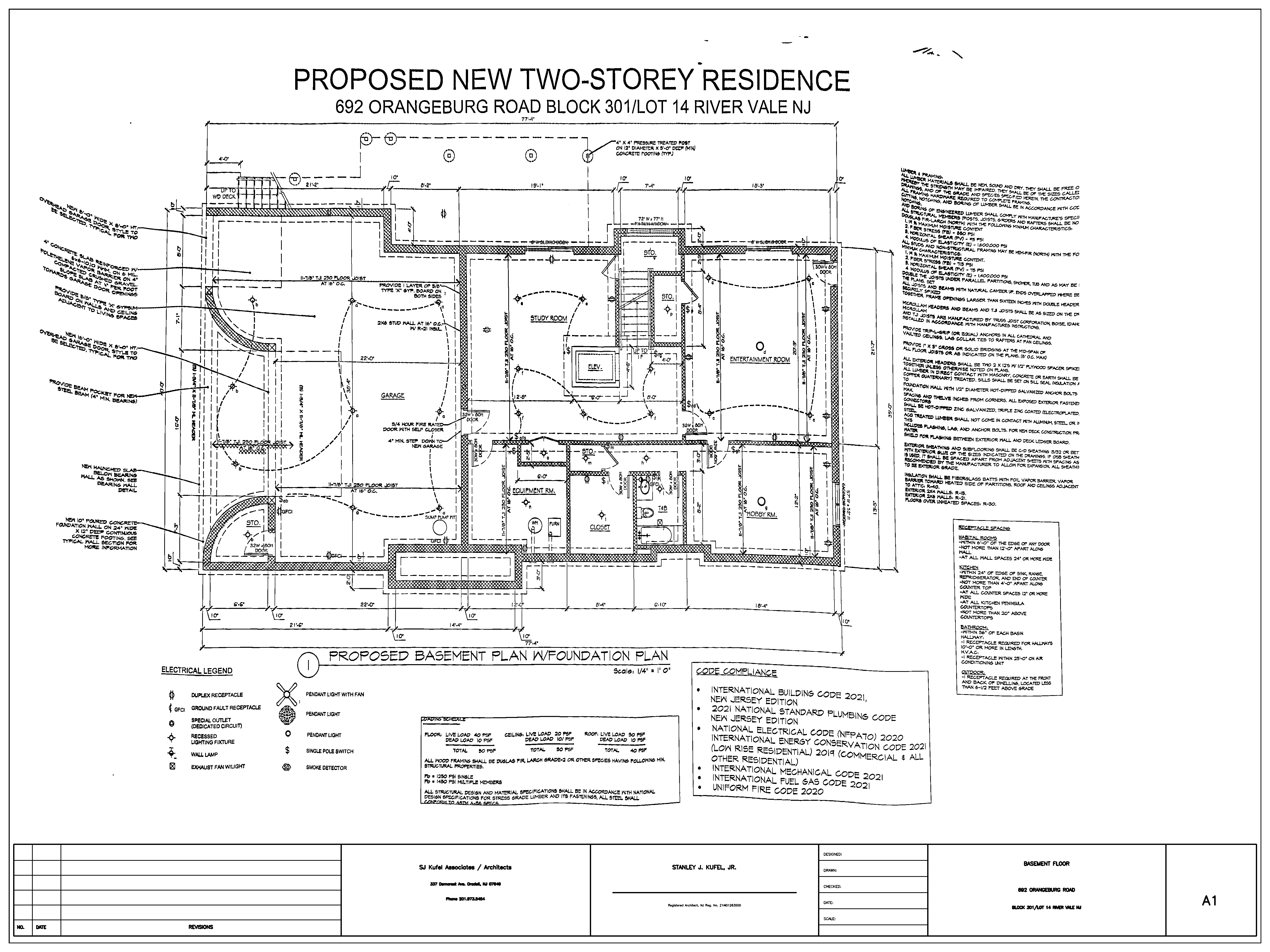Architectural basement and foundation plan for 692 Orangeburg Road