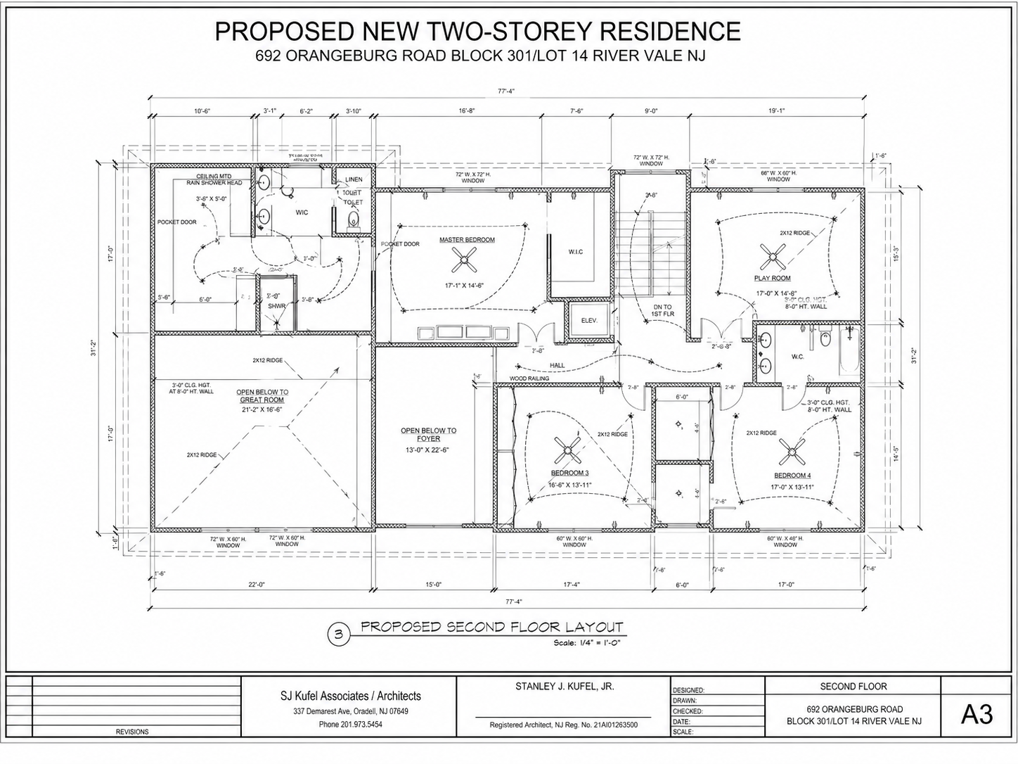 Architectural second-floor plan for 692 Orangeburg Road
