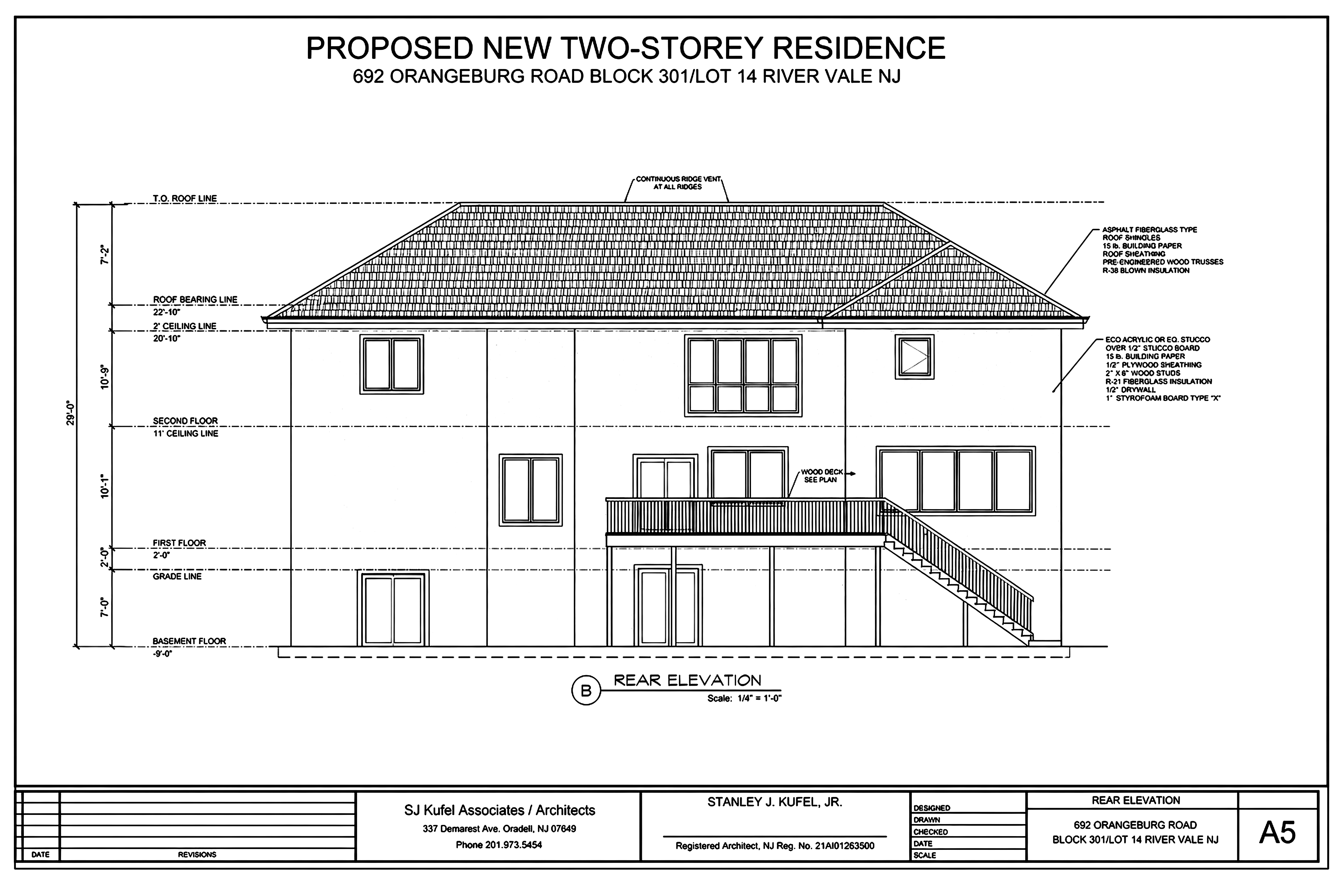Clean architectural drawing of the rear elevation
