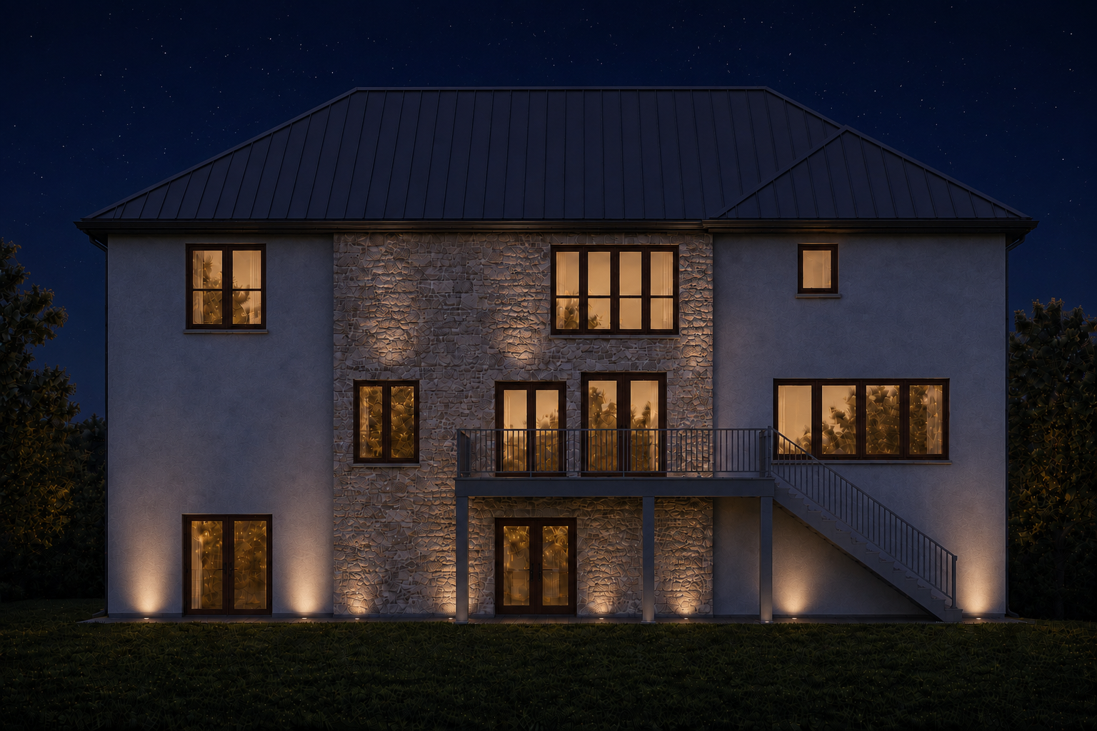 Nighttime rear elevation concept rendering