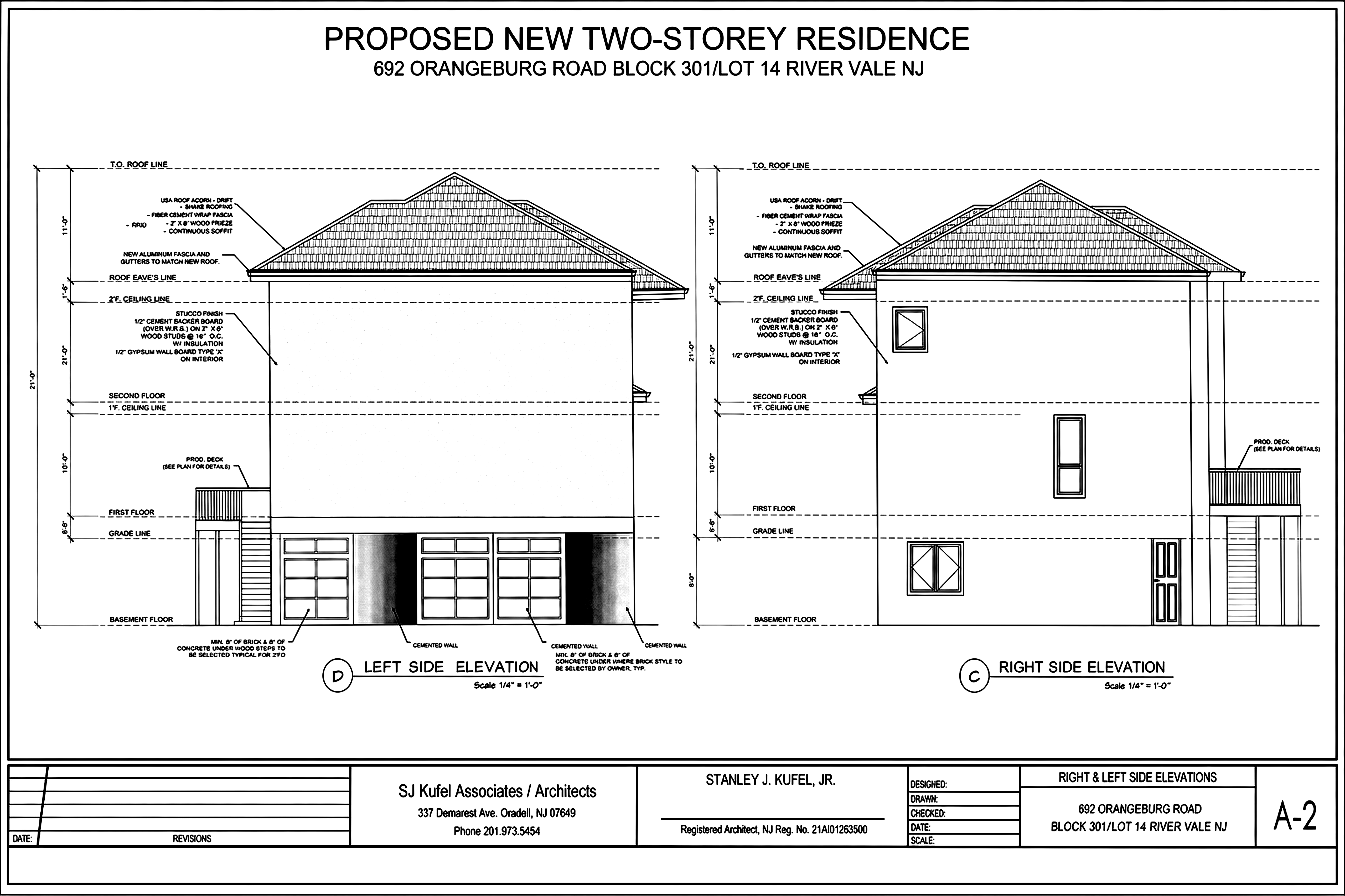 Clean architectural drawing of the left and right elevations